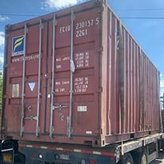 45 ft container on back of truck ready for transport.